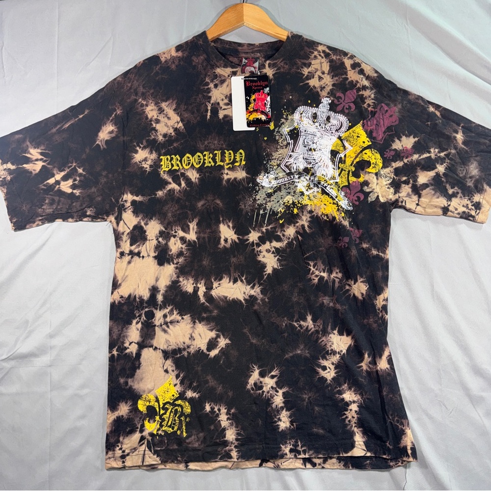 Brooklyn Xpress Bleach Wash T-Shirt Men's XL Crown Skull Fleur De Lis Graphic